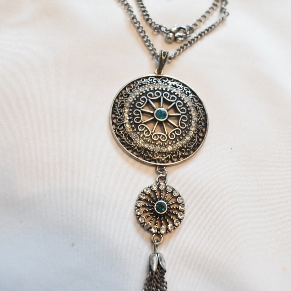 Blue Silver Gray Long Necklace